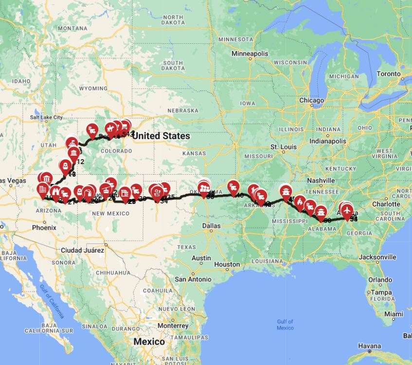 Map for Denver to Atlanta